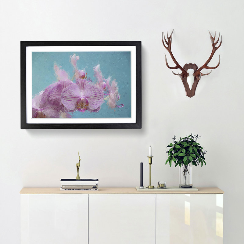 Lilac & Pink Orchids in Abstract - Picture Frame Graphic Art Print, Black Framed, 36cm H x 48cm W x 2cm D