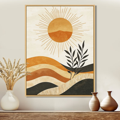 «Black Sunrise Desert Retreat - Botanicals», impression sur toile botanique jaune pour le salon