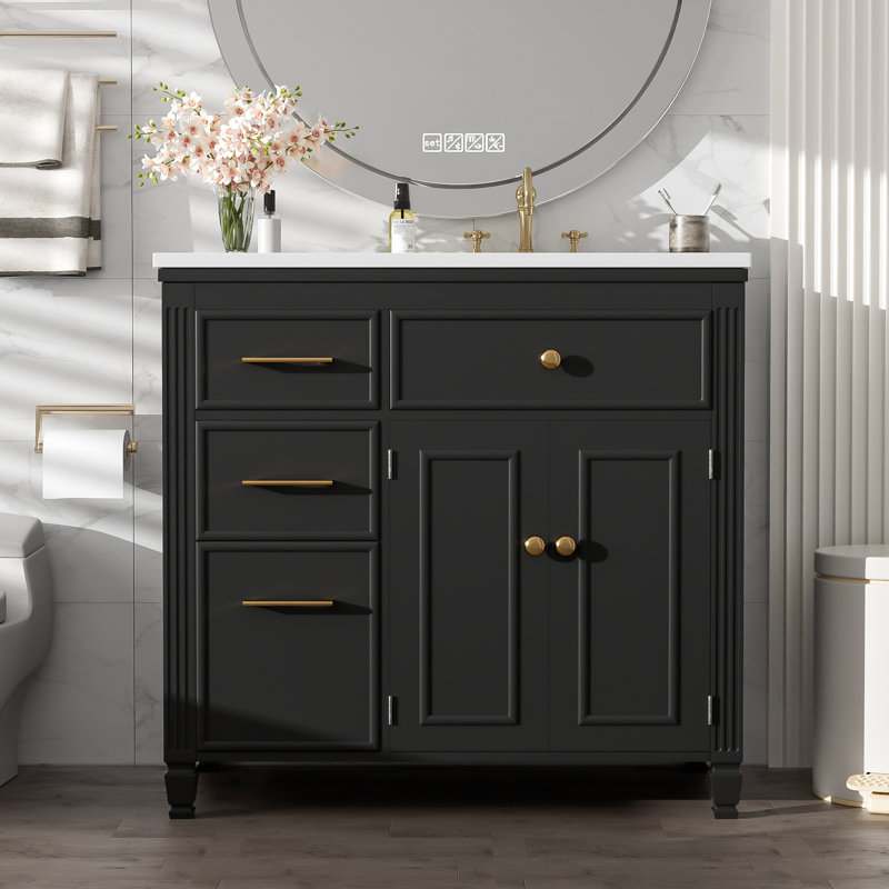 Meuble-lavabo de salle de bain avec lavabo, Noir
