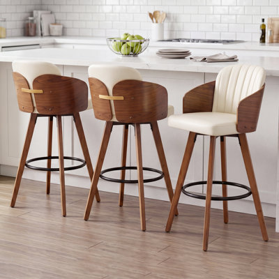 Tabourets de comptoir pivotants revêtus de similicuir avec structure en bois