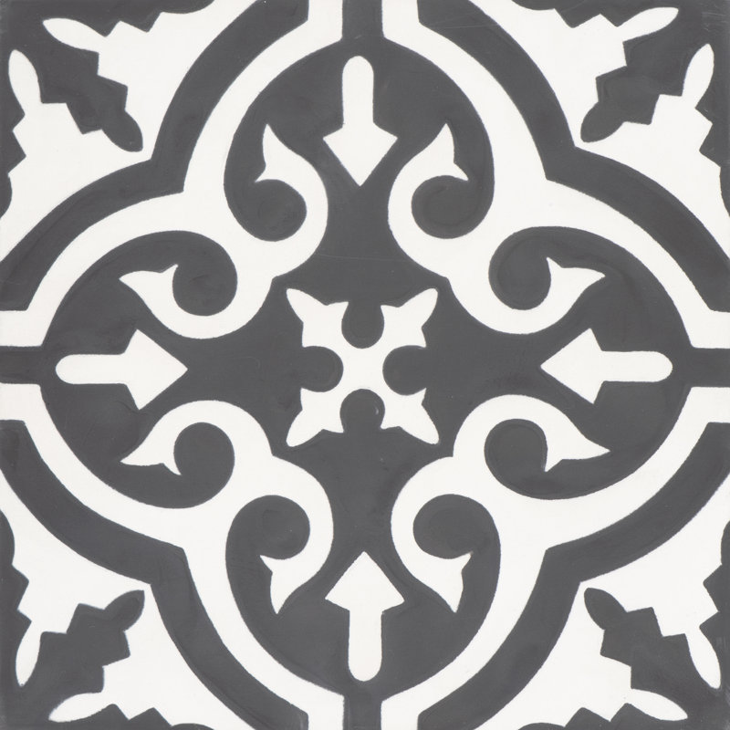 Carreau de ciment à motif de murs et de planchers 8 "x 8" Argana, Noir / blanc