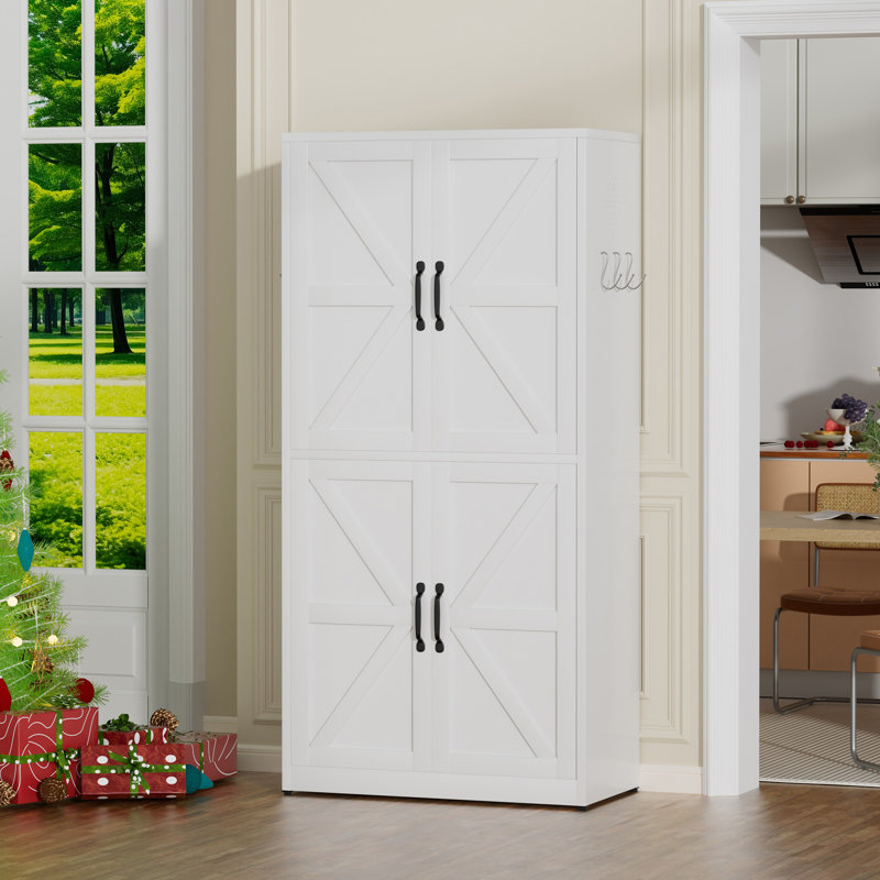 Armoire de rangement en métal blanc, garde-manger avec portes et tablettes