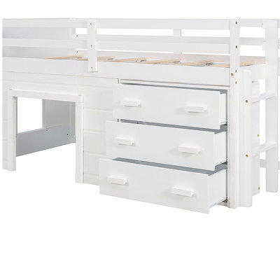 Double Size Loft Bed with Closet and Shelf - White