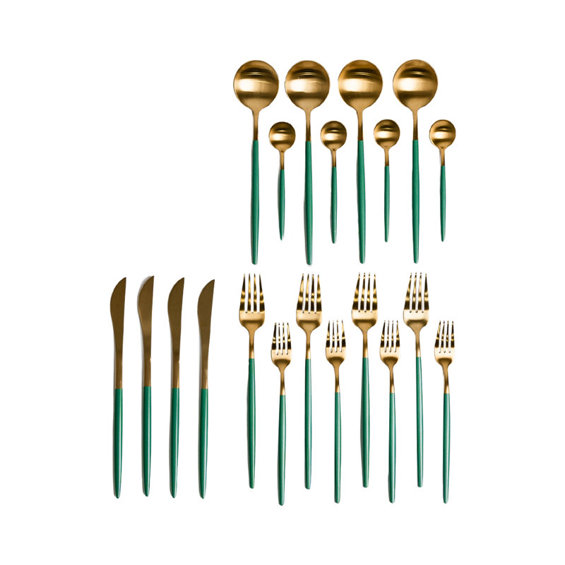 Ensemble de coutellerie royale, Or mat / vert clair