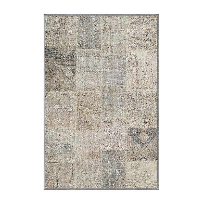 Tapis contemporain gris / beige, Rectangle 7 pi x 10 pi