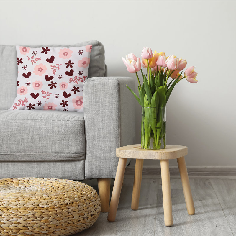 Housse et insert de coussin décoratif décoratif Flowery Love Valentines, 16 po x 16 po, gris