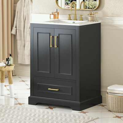 Bathroom Vanity with Sink, 1 Drawer and 2 Soft-close Doors