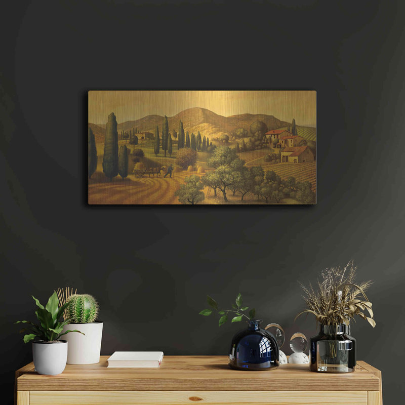 «Tuscan Landscape» par Dan Craig, art mural en métal, 24 po x 12 po, H 24 po x l 48 po