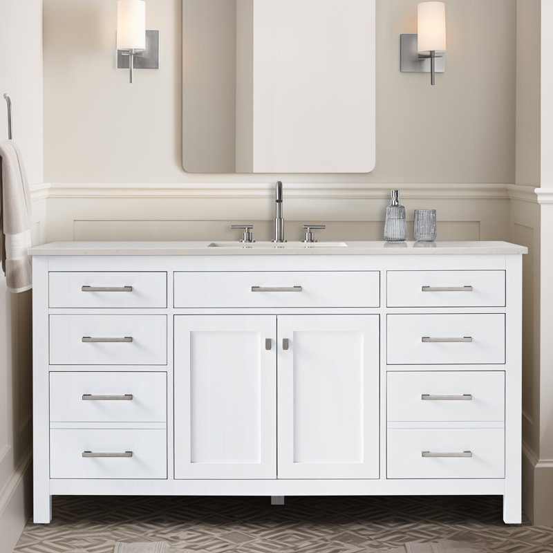 Trevor 60" W Single Vanity, White/Brushed Nickel