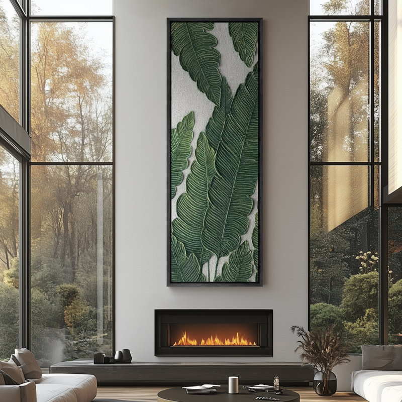 Impression sur toile encadrée de feuilles tropicales vert foncé, Noir, H 60 po x l 20 po x P 1,5 po