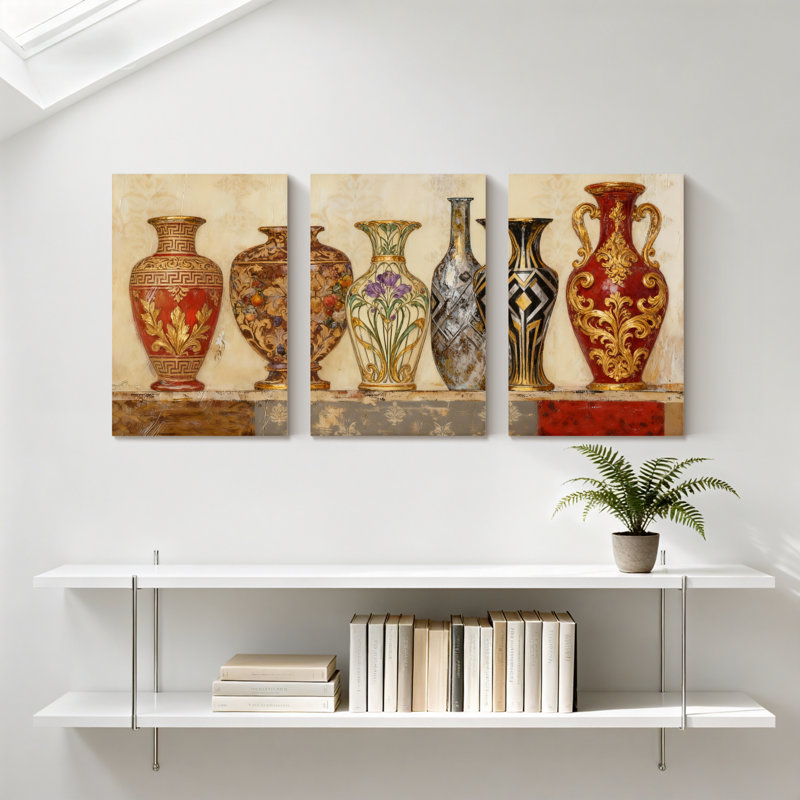 poterie vase, vases élégants, ensemble de 3 impressions sur toile, H 36 po x l 72 po