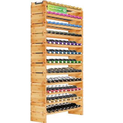 Natural Bamboo Ervehe - 108-Bottle Capacity Stackable Storage, Easy Snap-Together Design, Eco-Friendly Modern Style For Home Bar, Kitchen & Dining Room Decor