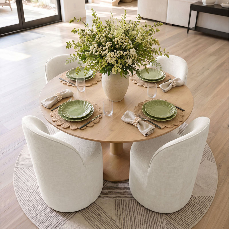 Ensemble de table de salle à manger pour 4 personnes avec table ronde et 4 chaises roulantes rembourrées avec roulettes cachées