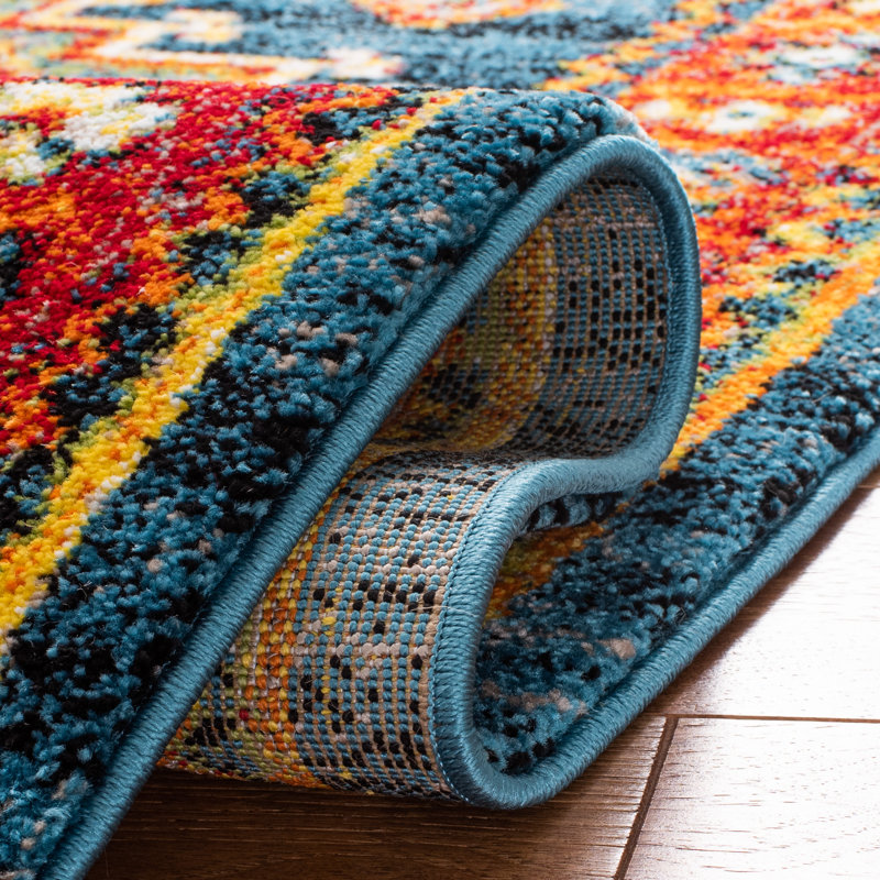 Tapis bleu / rouge Drumawillin Southwestern, Rectangle 6 pi 7 po x 9 pi