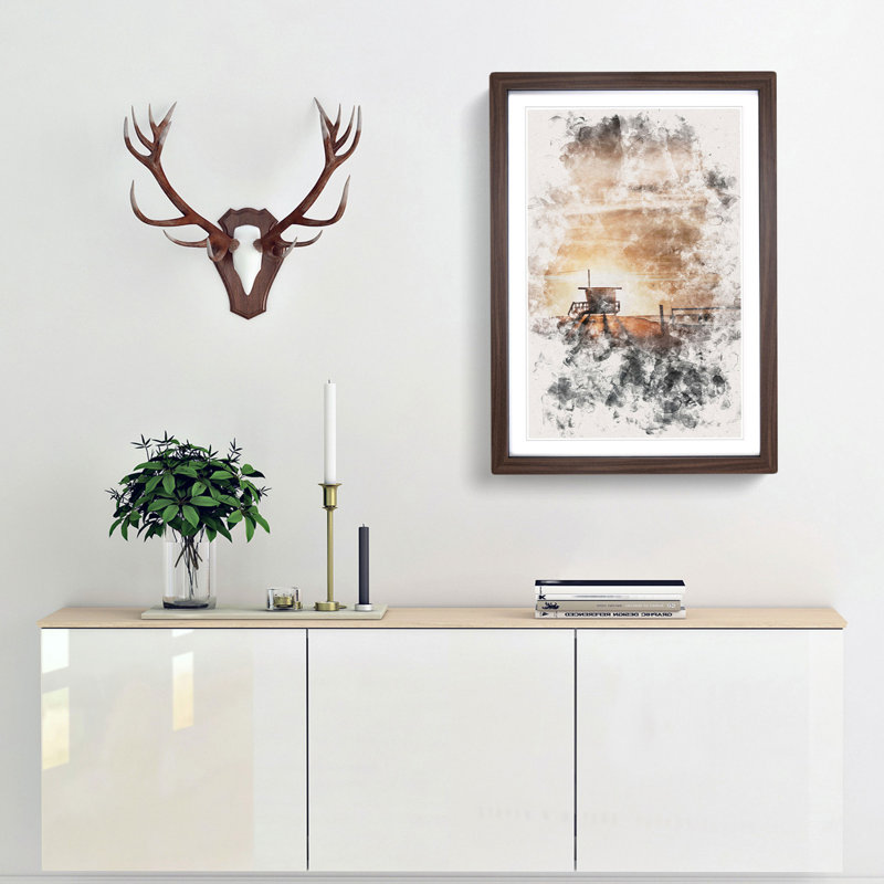 Volleyball on the Beach - Picture Frame Graphic Art, 87cm H x 62cm W x 2cm D, Walnut Framed