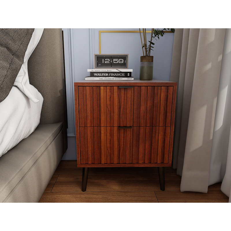 Table de chevet en bois avec 2 tiroirs