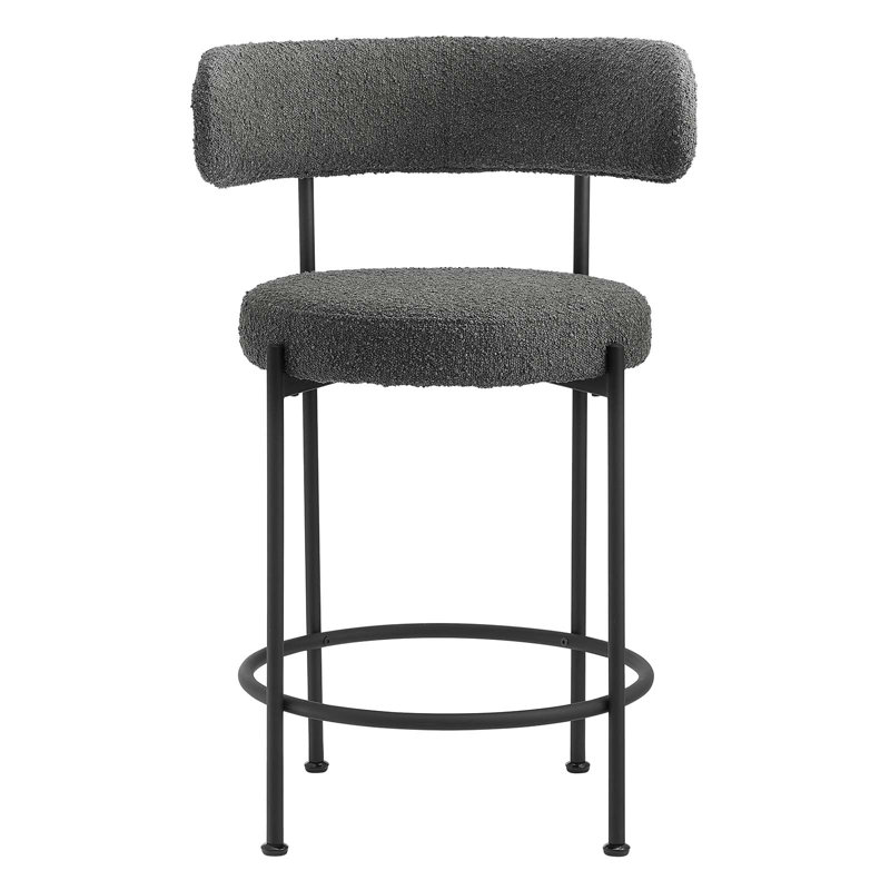 Charcoal Black Boucle Fabric Adjustable Counter Stools Set of 2