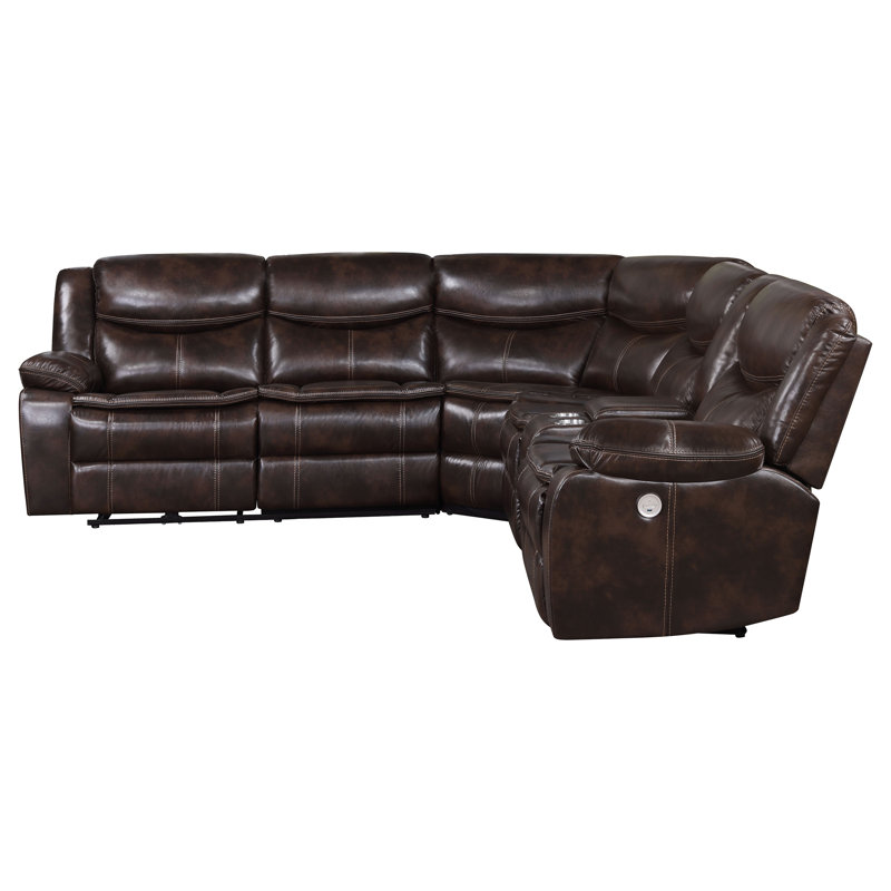 Dark Brown Faux Leather Power Reclining Sectional Sofa with Storage