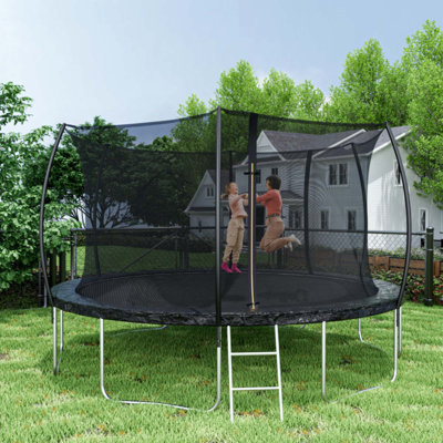 Trampoline (Double-side colour pad), Trampoline for Kids and Adults with Enclosure Net and Ladder,Curved fence pole