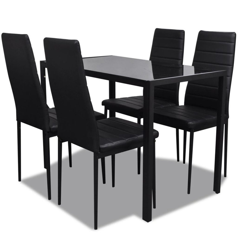 5/7 Piece Dining Set Glass Table Artificial Leather Chairs, Black