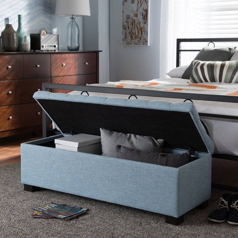 Mesina Polyester Blend Upholstered Storage Bench, Light Blue