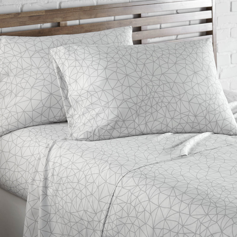 Twin XL White and Gray Geometric Microfiber Sheet Set