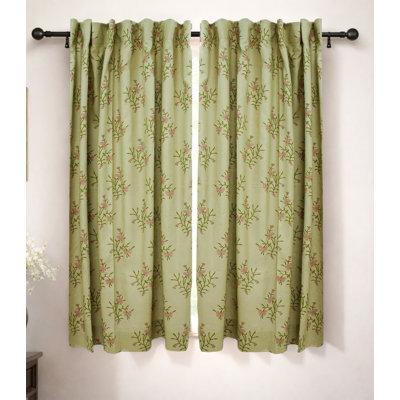 Vintage Block print Curtain Daisy coloured Linen natural dye curtain, boho home decor window panel