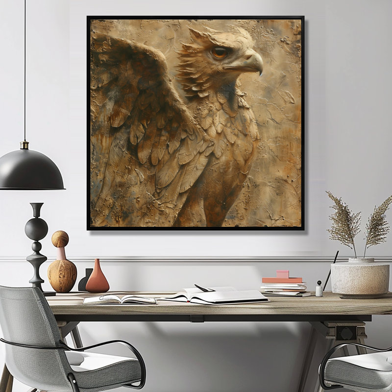 Fierté gryphon brune - créature Mythique, H 16 po x l 16 po, Cadre flottant noir, bois massif