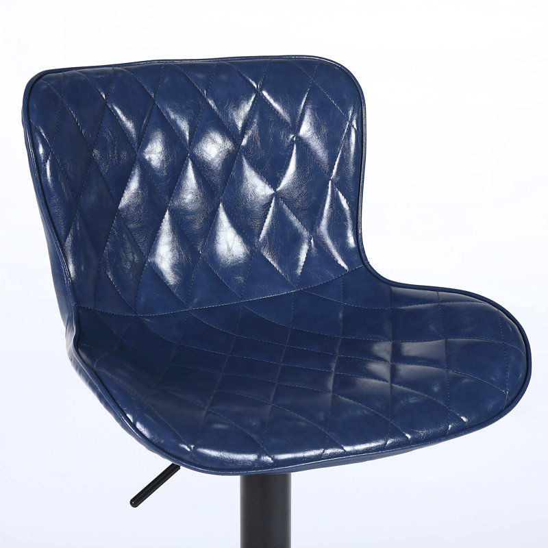 Swivel Upholstered Leather and Faux Leather Adjustable Height Bar Stool, Blue