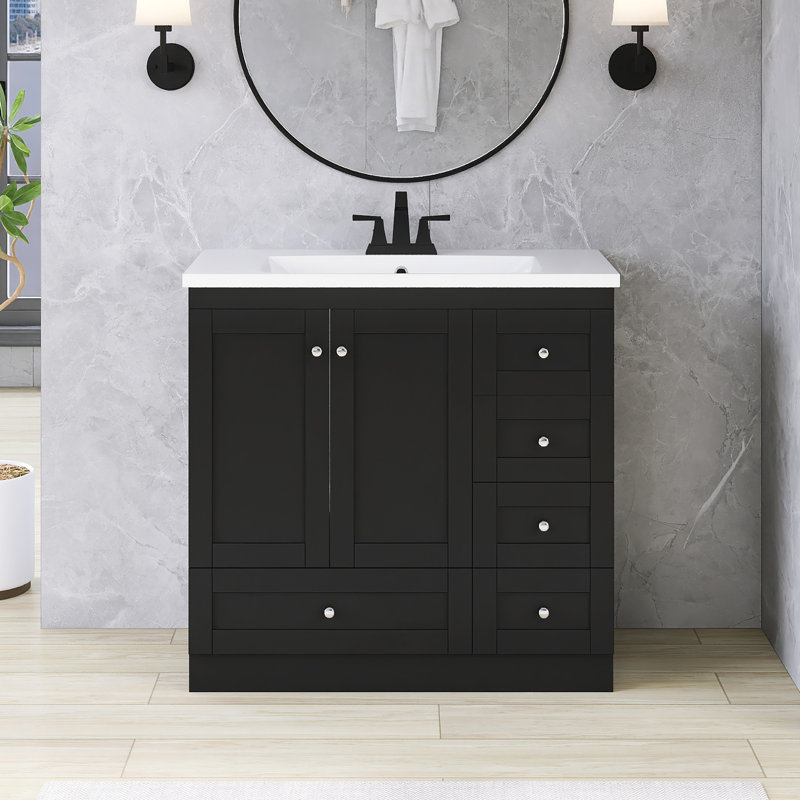 Ensemble de meuble-lavabo autoportant 36 po avec plateau en résine 36 po, Black