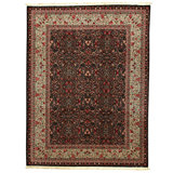 Hand Knotted Wool Oriental Area Rug in Black And Ivory