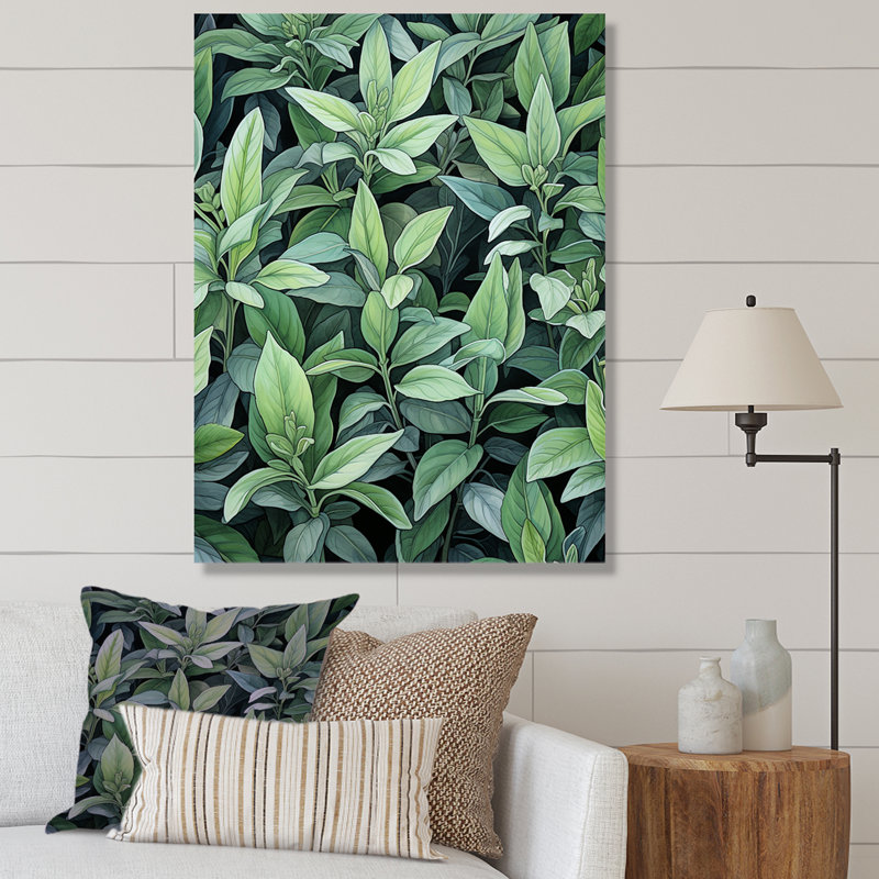 «Green Wise Sage - Floral Herbs», art mural, Toile tendue, H 20 po x l 12 po x P 1 po