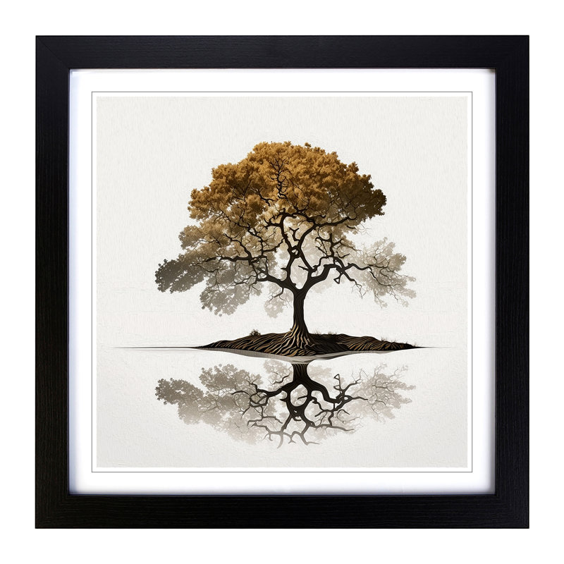 Oak Tree Minimalism No.1 - Single Picture Frame Print on Wood, Black