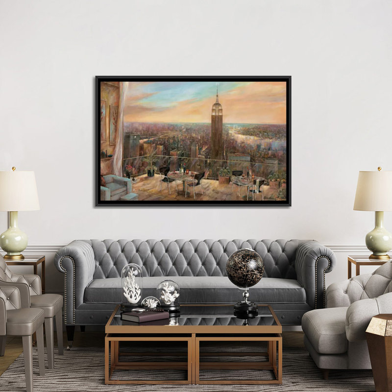 « a new york view », reproduction d’art sur toile, H 32 po x l 48 po x P 1,5 po, Toile avec cadre noir, Pas de tapis
