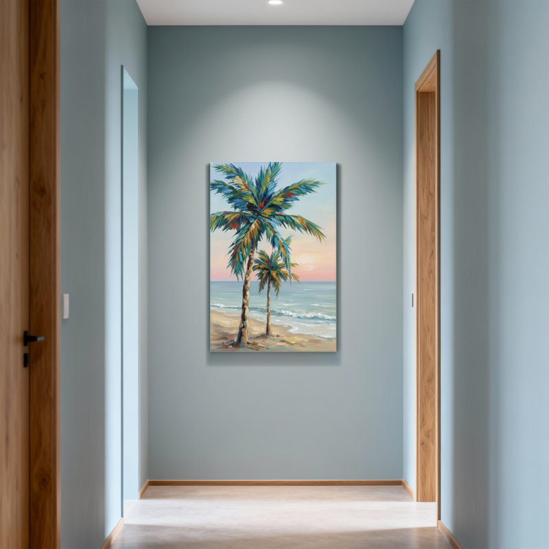 «Plants & Flowers Palm Trees Beach Ocean Sunset Sky», reproduction d'art sur toile, H 16 po x l 24 po
