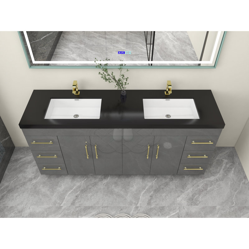 Ensemble de meuble-lavabo double 72 po Campman, Gris ultrabrillant, Or mat