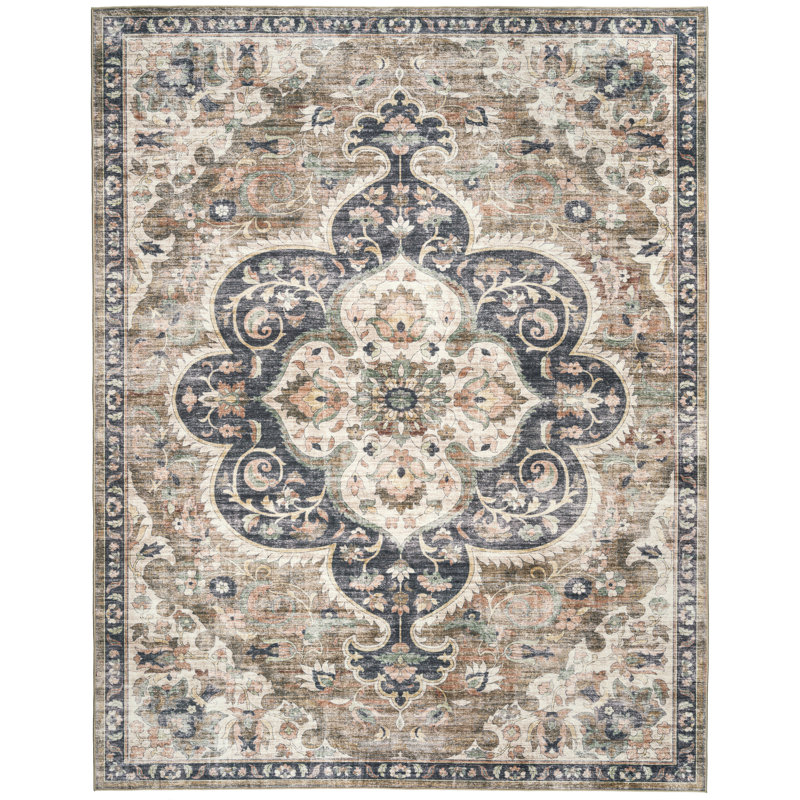 Lefkothea Joy Vintage Machine Washable Area Rug, Rectangle 5' x 7', Brown Beige