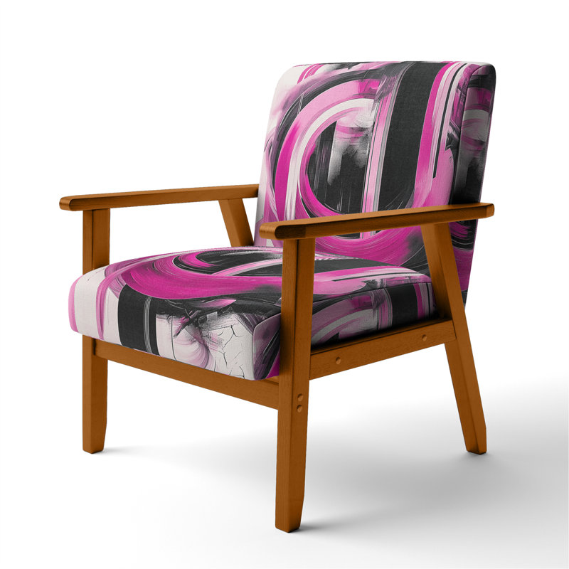 Velvet Upholstered Accent Chair, Modern Jitsuo Armchair - Jitsuo, Pink/Black Velvet, Brown Square Arms