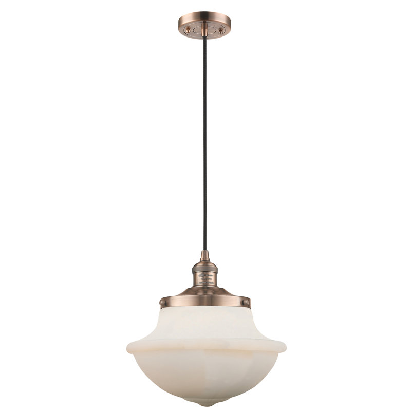 Luminaire suspendu simple à 1 lumière Baptiste, Cuivre antique, Ampoule DEL 6 watts Vinage, Blanc mat