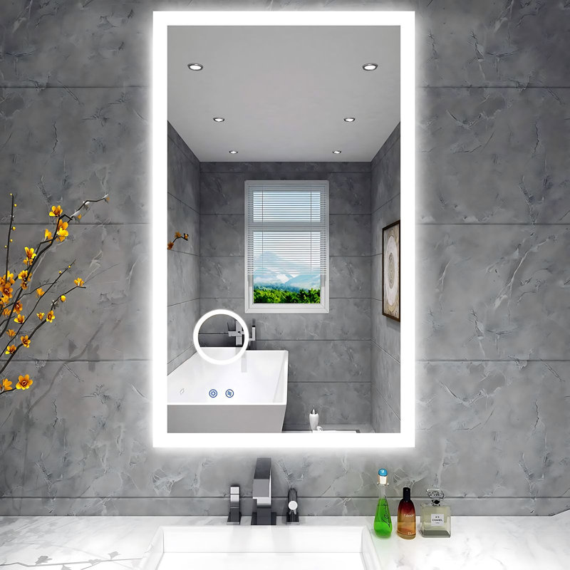 Miroir mural plat à DEL, lumière de meuble-lavabo à intensité variable, loupe