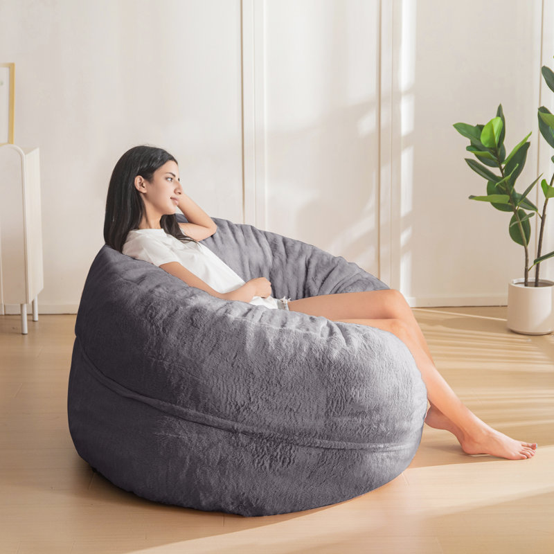 Fauteuil à billes 4 / 5ft, H 47,2 po x l 47,2 po x P 25,6 po, Fausse fourrure grise