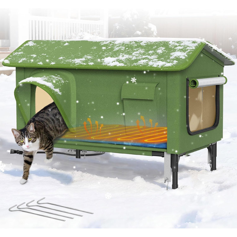Niche extérieure chauffée pour chat, résistante aux intempéries, avec auvent étanche et porte de secours., TG