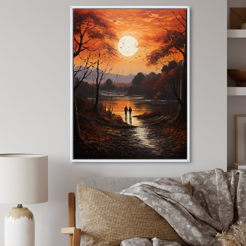 Lenhard, paysage romantique, coucher de soleil, sérénade II, H 32 po x l 24 po x P 1 po, Cadre flottant blanc