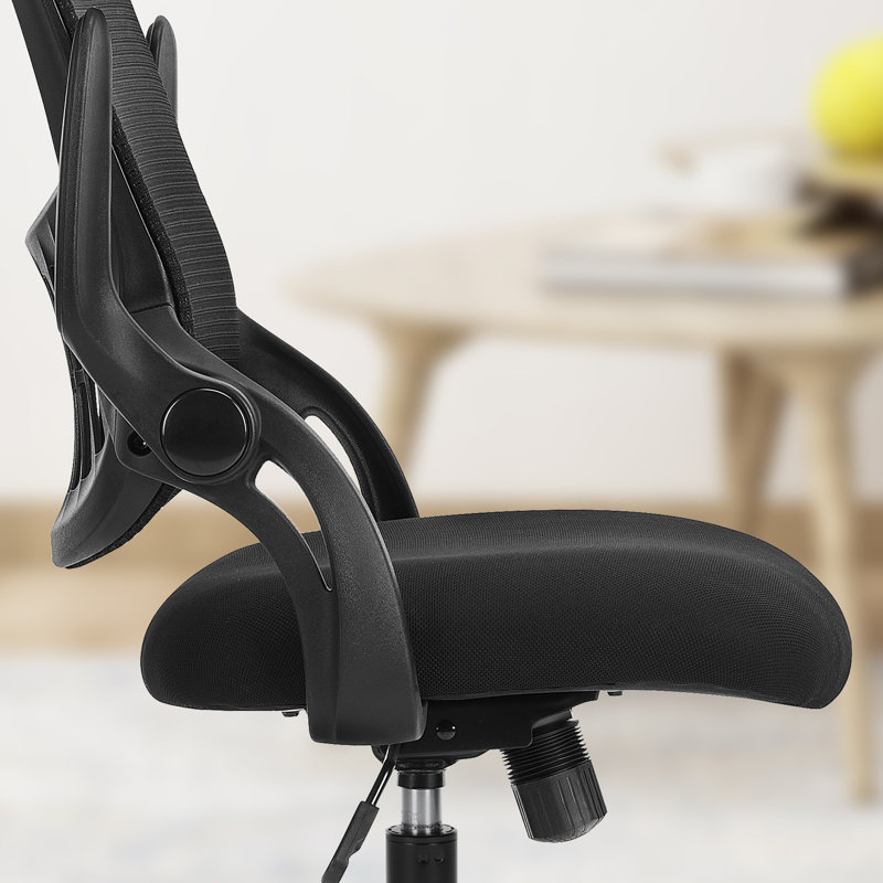 Sweetcrispy Drafting Tall Office Chair Ergonomic High Desk Chair with Flip-up Armrests, Black, Black