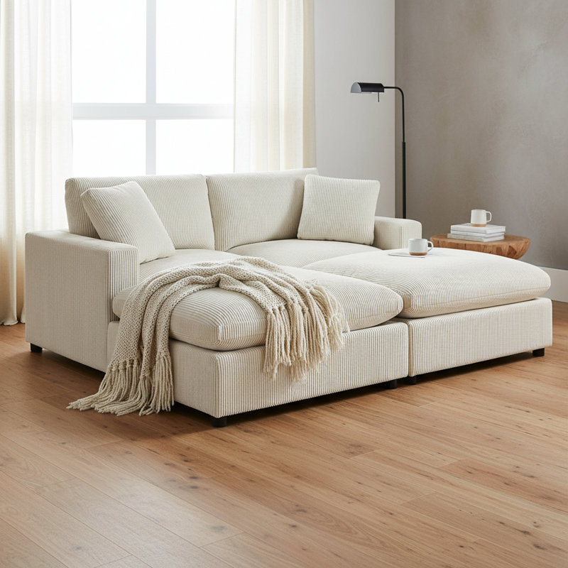 Vinessa 4-Piece Modular Down-Filled Sectional , Beige Corduroy