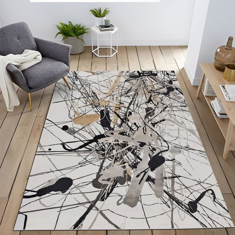 Multi-Colored Abstract Patterned Decorative Rug, Rectangle 3'9.81" x 4'11.06"