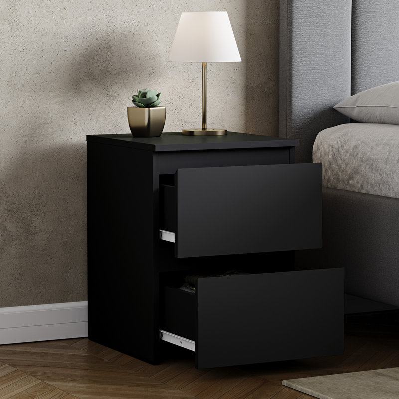 Cunha 2 - Drawer Large Bedside Cabinet Bedroom Furniture, Black
