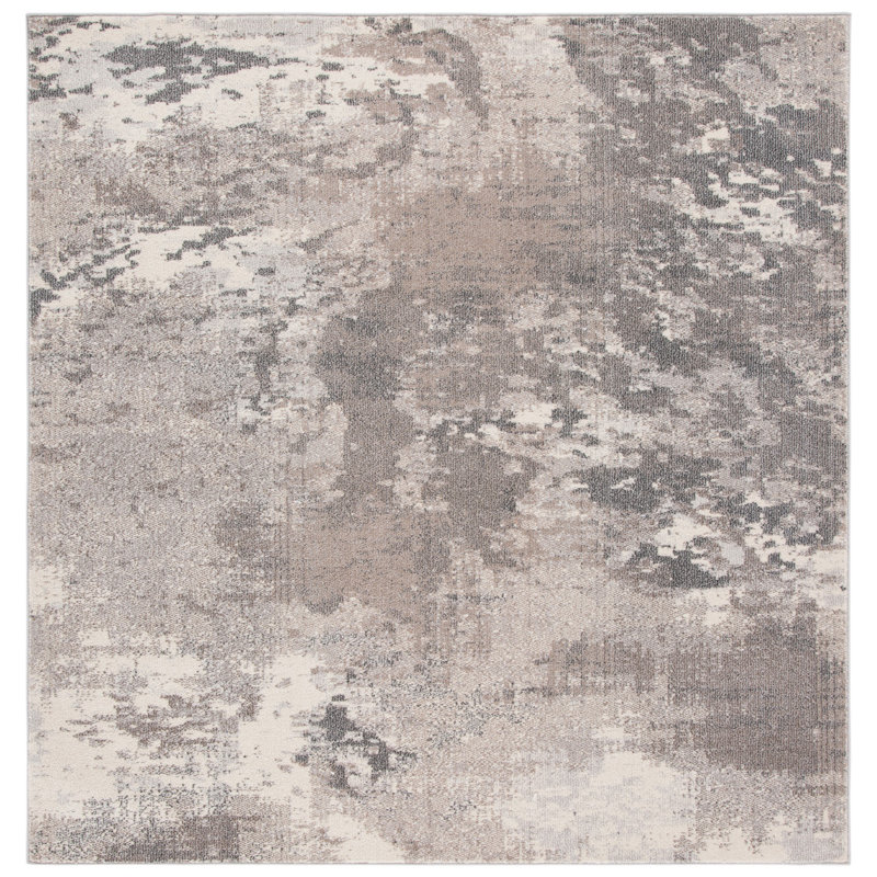 Tapis bleu clair / vert Etta, Carré 6 pi 7 po, Beige/Grey