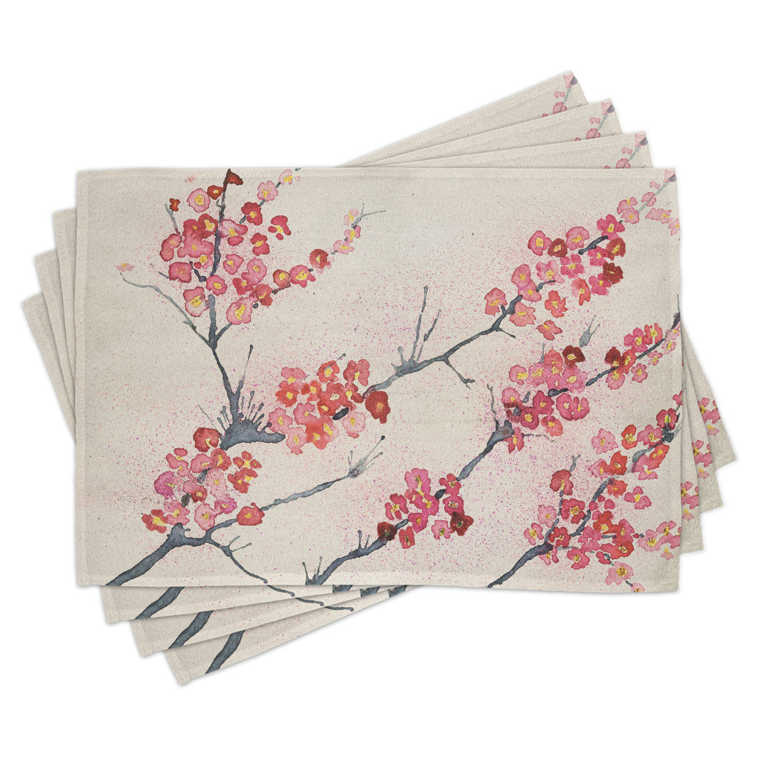 Platzdeckchen 4er Set, Vintage Sakura Blumen, Rosa Beige Grau