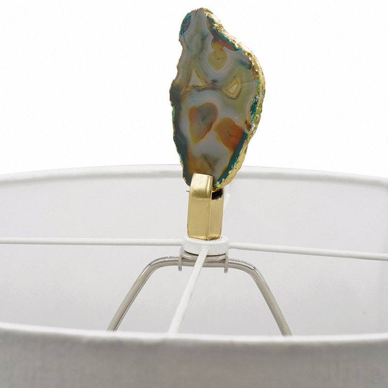 P 15 x 29,5 po Lampe de table tranche d'agate verdoyante avec base en marbre